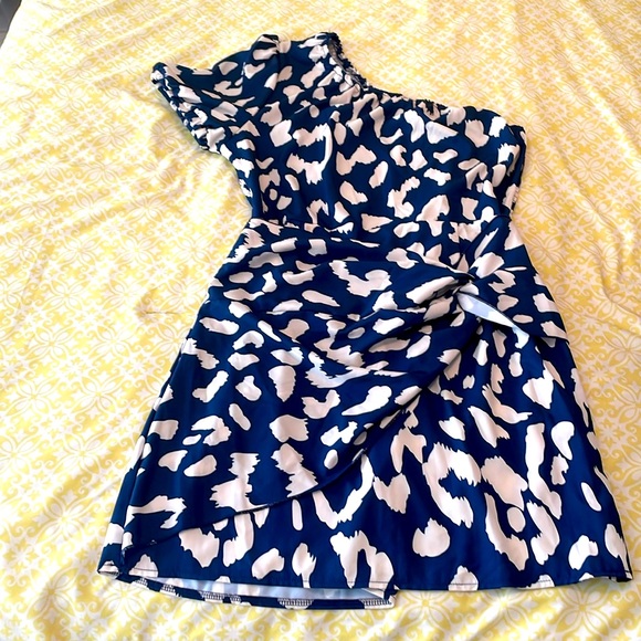 SHEIN Women’s One Shoulder Navy Blue and White Mini Dress in XL EUC - Picture 1 of 9